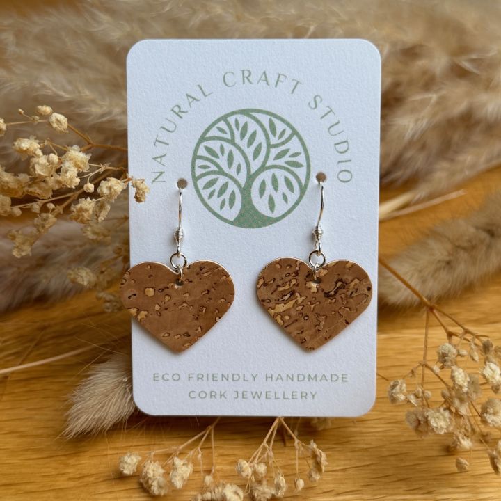 Natural Cork Heart Earrings